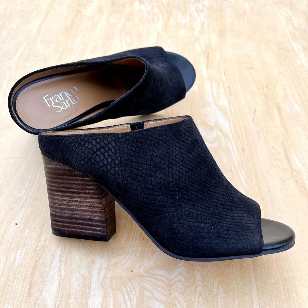 Franco Sarto Firefly Peep Toe Mule Heels Women’s 8M Black